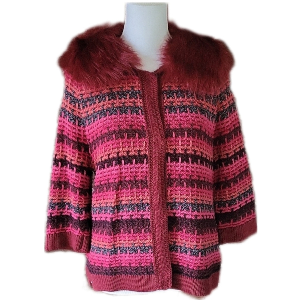 Nic+Zoe Chunky Snap Cardigan Faux Fur Collar Size Large